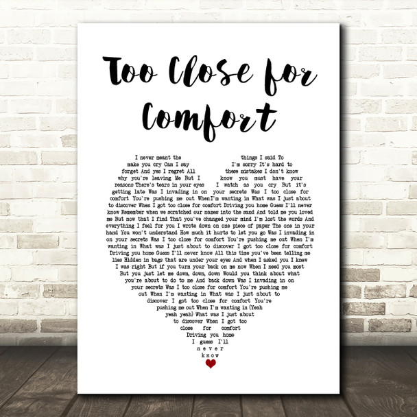 McFly Too Close for Comfort White Heart Song Lyric Art Print