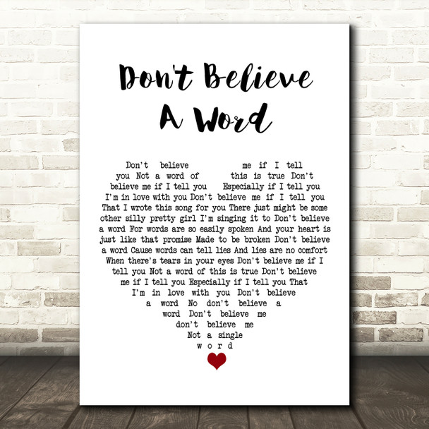 Thin Lizzy Don't Believe A Word White Heart Song Lyric Art Print