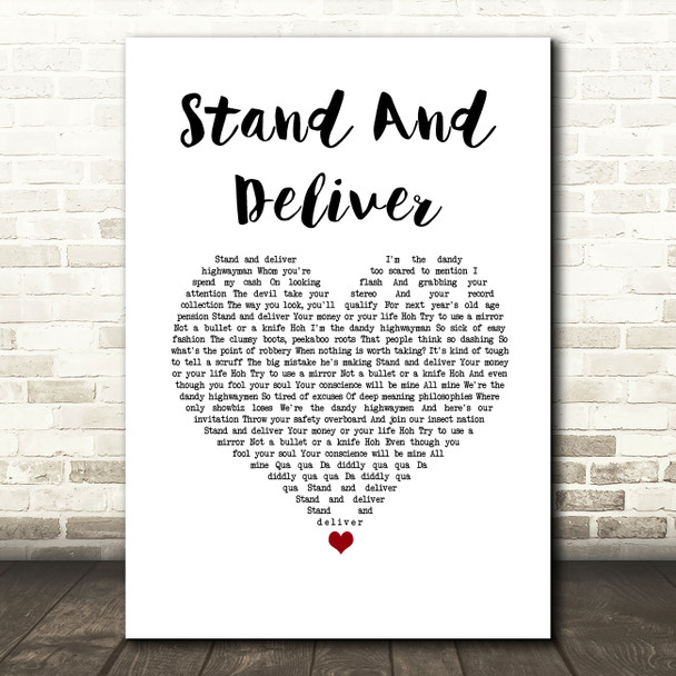 Adam Ant Stand And Deliver White Heart Song Lyric Art Print