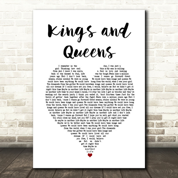 Paloma Faith Kings and Queens White Heart Song Lyric Art Print