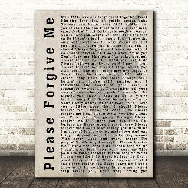 Bryan Adams Please Forgive Me Shadow Song Lyric Quote Print