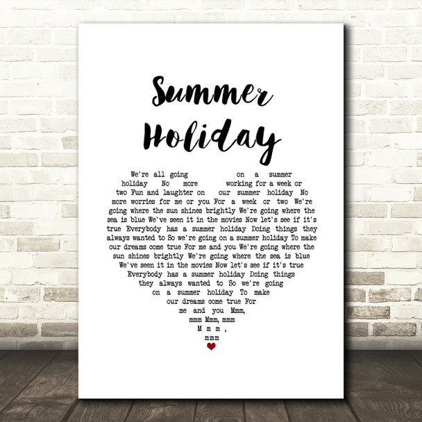 Cliff Richard Summer Holiday White Heart Song Lyric Art Print