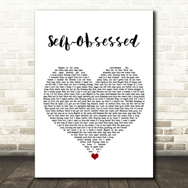 Da Beatfreakz feat. Krept & Konan, D-Block Europe, Deno Self-Obsessed White Heart Song Lyric Art Print