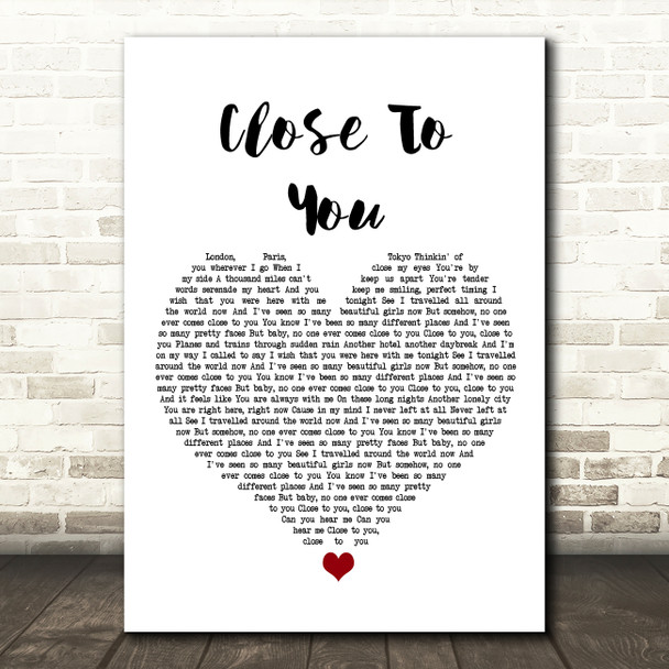 JLS Close To You White Heart Song Lyric Art Print