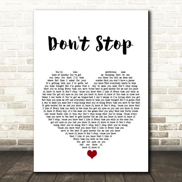 5 Seconds Of Summer Don't Stop White Heart Song Lyric Art Print