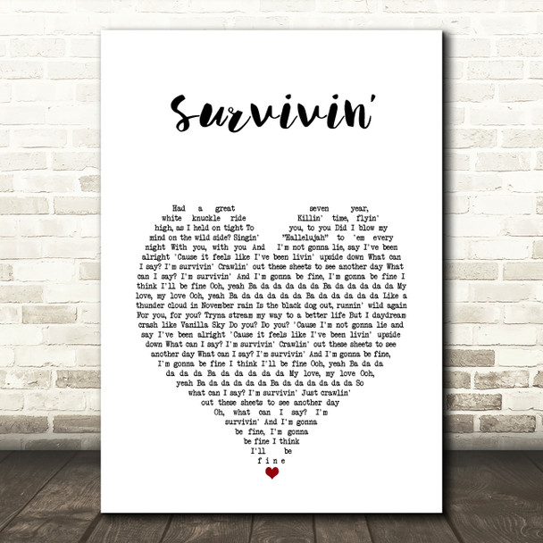 Bastille ?survivin White Heart Song Lyric Art Print