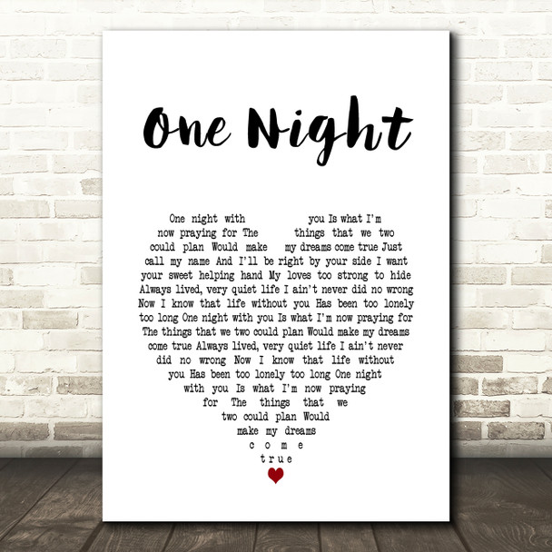 Elvis Presley One Night White Heart Song Lyric Art Print