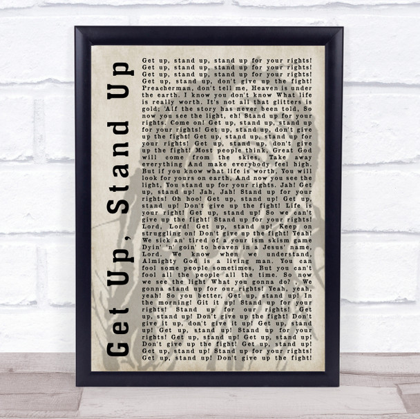 Bob Marley Get Up, Stand Up Shadow Song Lyric Quote Print