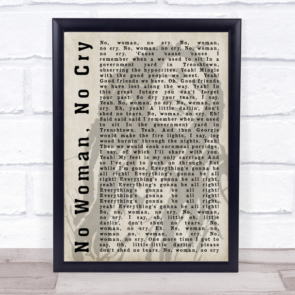 Bob Marley No Woman, No Cry Shadow Song Lyric Quote Print