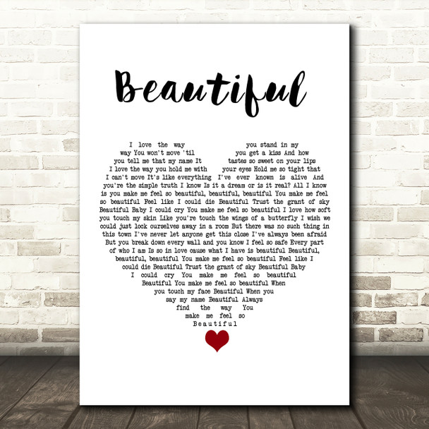 Faith Hill Beautiful White Heart Song Lyric Art Print