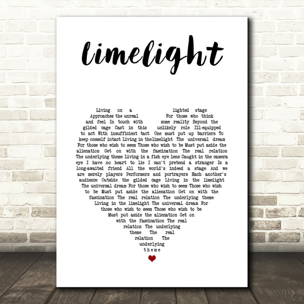 Rush Limelight White Heart Song Lyric Art Print