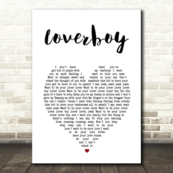 Billy Ocean Loverboy White Heart Song Lyric Art Print