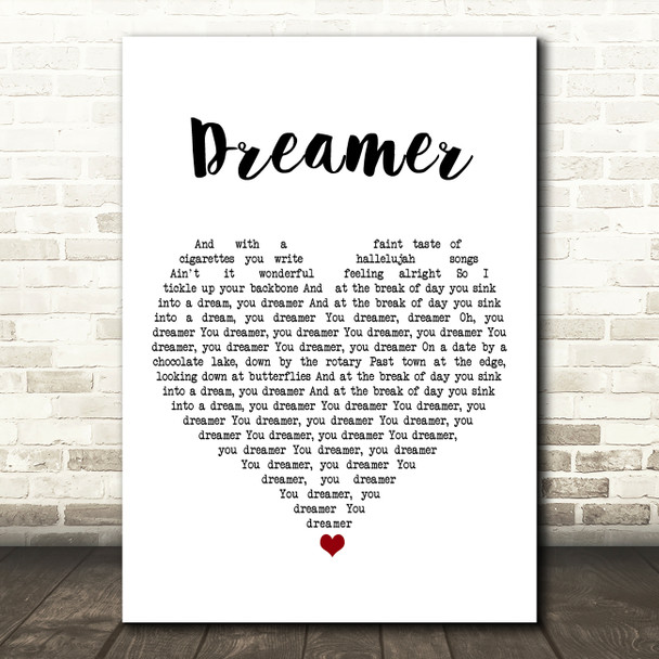 Jenn Grant Dreamer White Heart Song Lyric Art Print