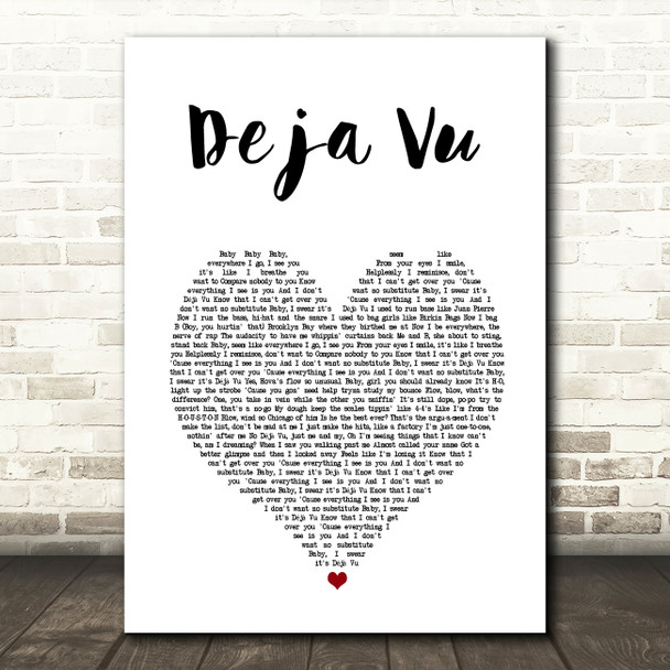 Beyoncé Deja Vu White Heart Song Lyric Art Print