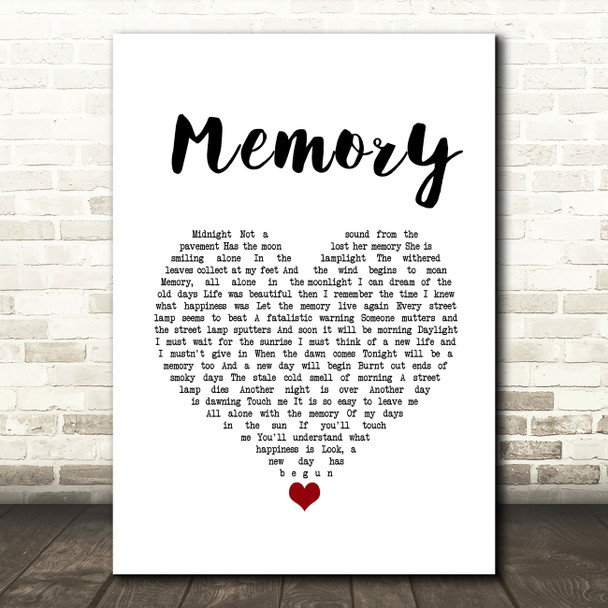 Barbra Streisand Memory White Heart Song Lyric Art Print