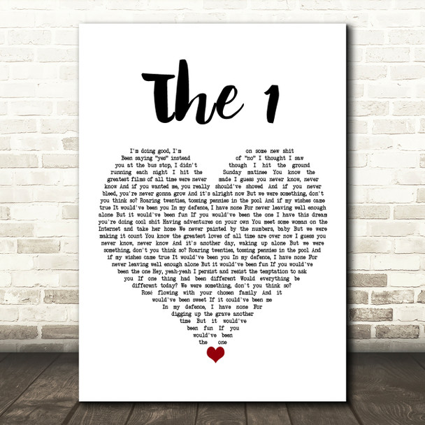 Taylor Swift The 1 White Heart Song Lyric Art Print