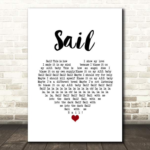 AWOLNATION Sail White Heart Song Lyric Art Print