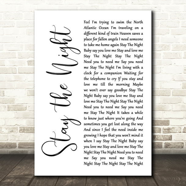 Jane Olivor Stay the Night White Script Song Lyric Art Print