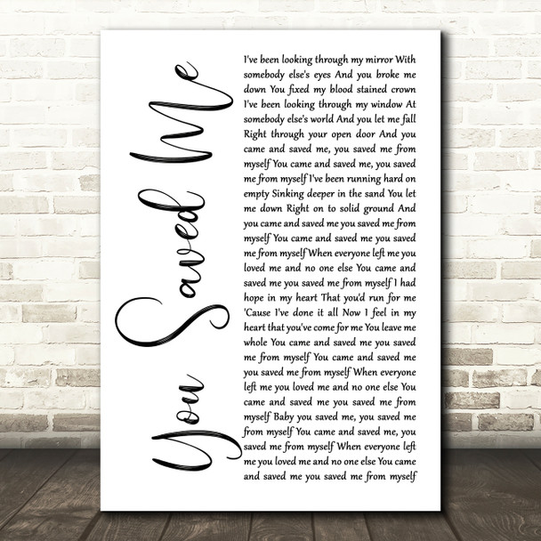 Skunk Anansie You Saved Me White Script Song Lyric Art Print