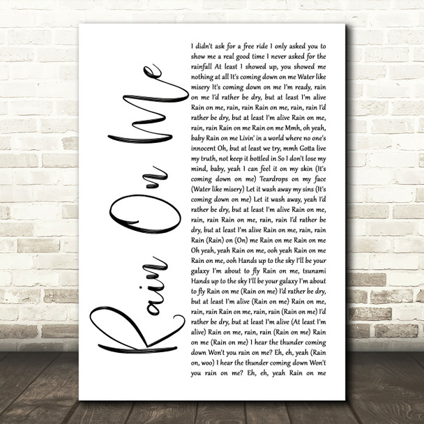 Lady Gaga & Ariana Grande Rain On Me White Script Song Lyric Art Print