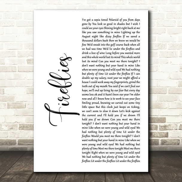 Dave Hause Fireflies White Script Song Lyric Art Print