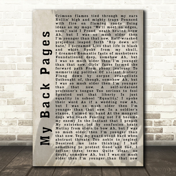 Bob Dylan My Back Pages Shadow Song Lyric Quote Print