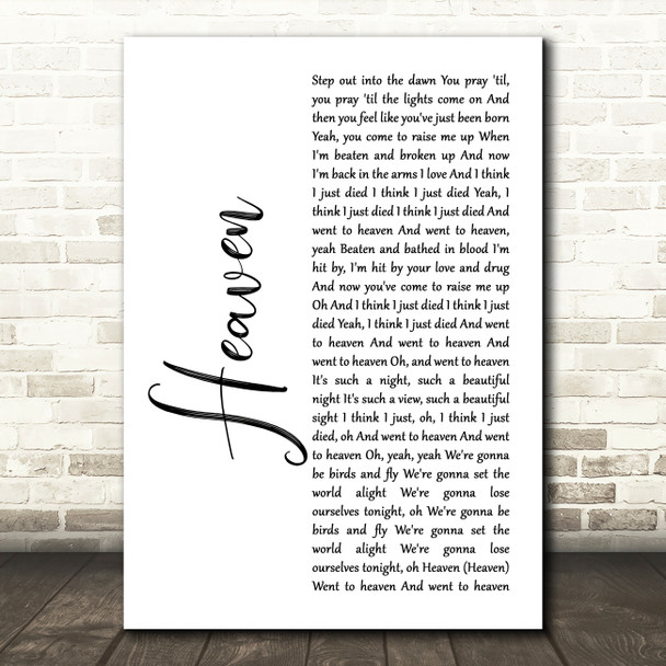 Avicii with Chris Martin Heaven White Script Song Lyric Art Print