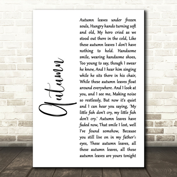 Paolo Nutini Autumn White Script Song Lyric Art Print