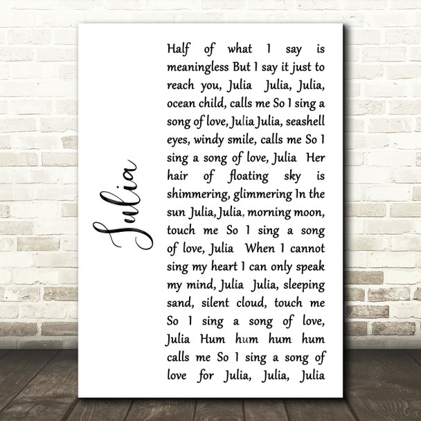 The Beatles Julia White Script Song Lyric Art Print