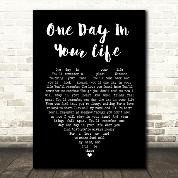 Michael Jackson One Day In Your Life Black Heart Song Lyric Art Print