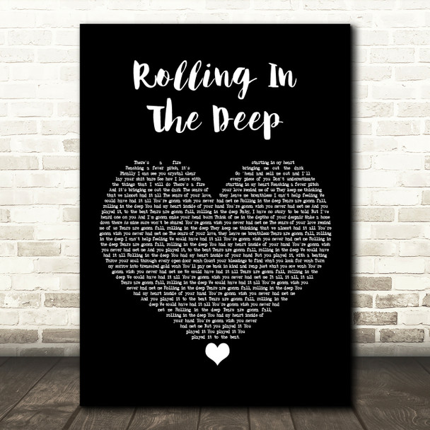 Adele Rolling In The Deep Black Heart Song Lyric Art Print