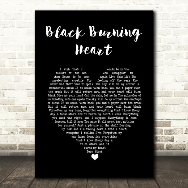 Keane Black Burning Heart Black Heart Song Lyric Art Print