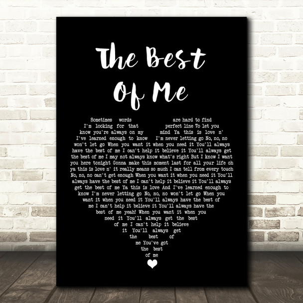 Bryan Adams The Best Of Me Black Heart Song Lyric Art Print