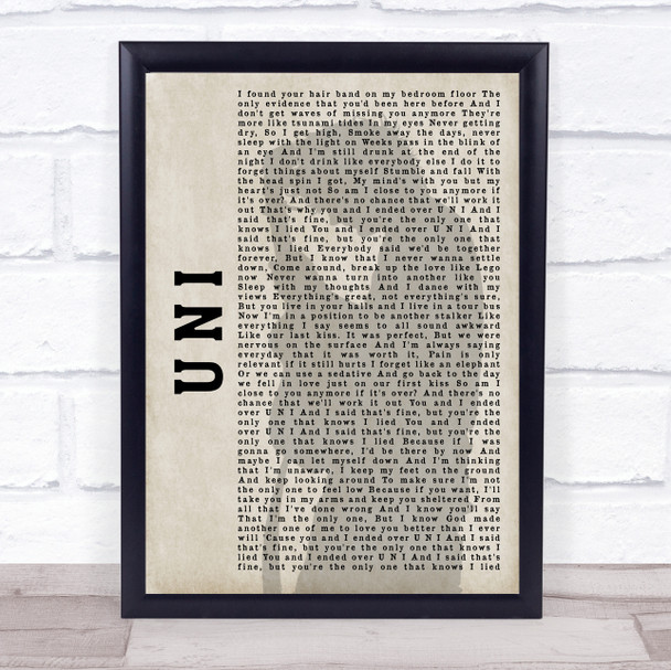 Ed Sheeran UNI Shadow Song Lyric Quote Print