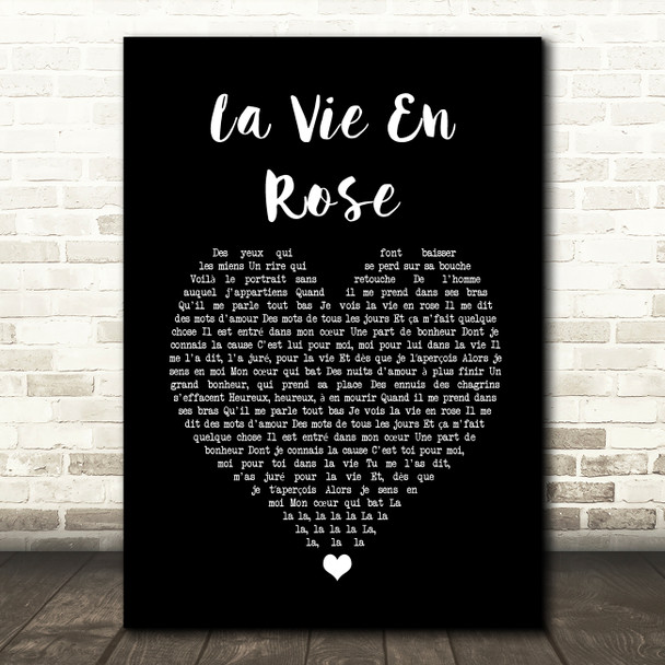 Édith Piaf La vie en rose Black Heart Song Lyric Art Print