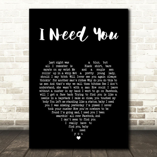 N-Dubz I Need You Black Heart Song Lyric Art Print