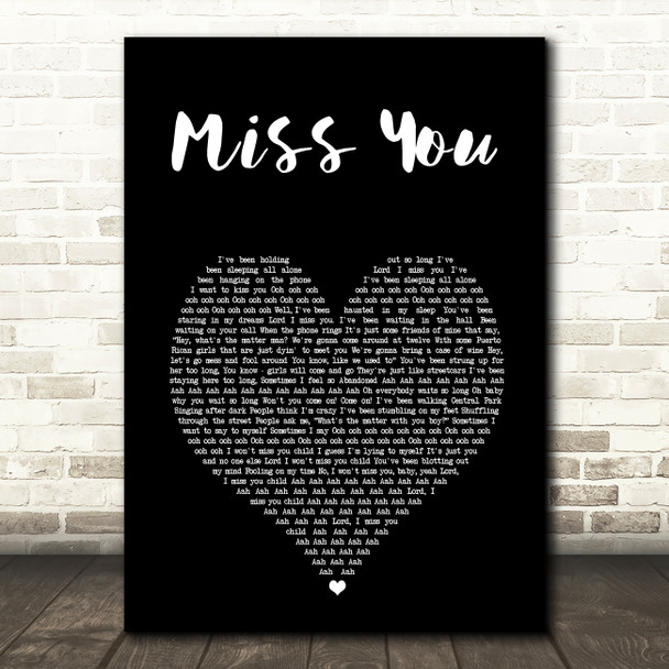 The Rolling Stones Miss You Black Heart Song Lyric Art Print