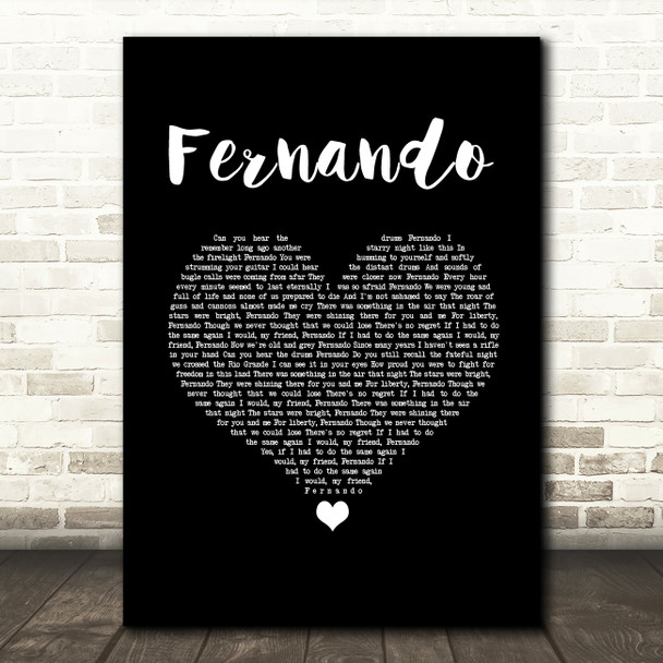 ABBA Fernando Black Heart Song Lyric Art Print