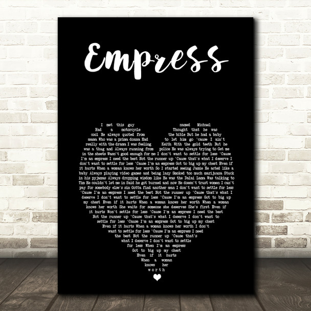 RAY BLK Empress Black Heart Song Lyric Art Print