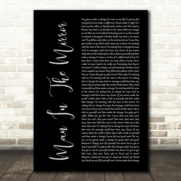Michael Jackson Man In The Mirror Black Script Song Lyric Art Print