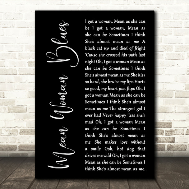 Elvis Presley Mean Woman Blues Black Script Song Lyric Art Print