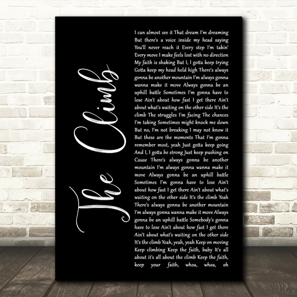 Miley Cyrus The Climb Black Script Song Lyric Art Print