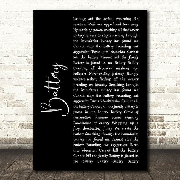 Metallica Battery Black Script Song Lyric Art Print