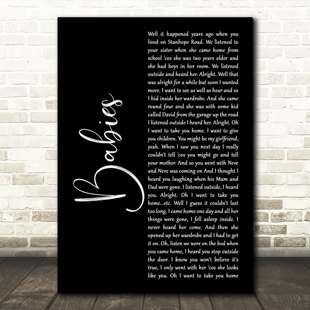 Pulp Babies Black Script Song Lyric Art Print