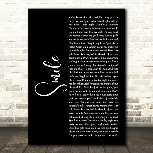 Uncle Kracker Smile Black Script Song Lyric Art Print