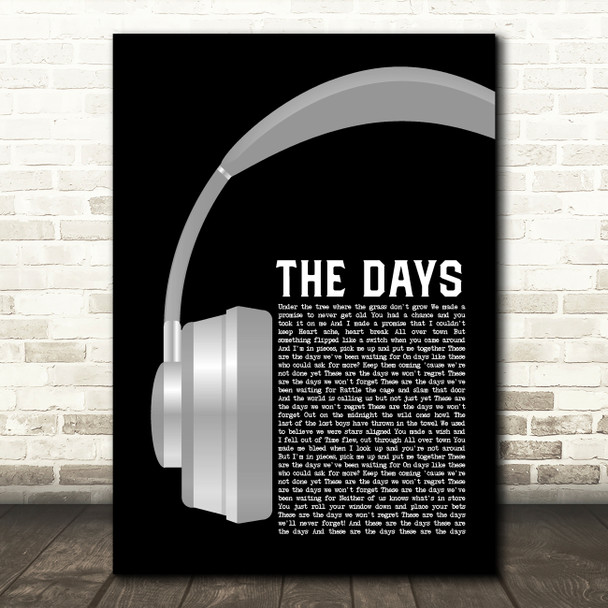 Avicii ft Robbie Williams The Days Grey Headphones Song Lyric Art Print