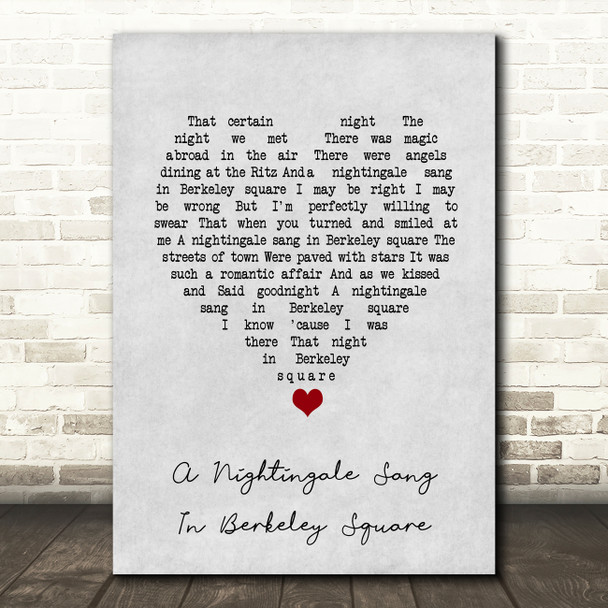 Tori Amos, David Arnold A Nightingale Sang In Berkeley Square Grey Heart Song Lyric Art Print