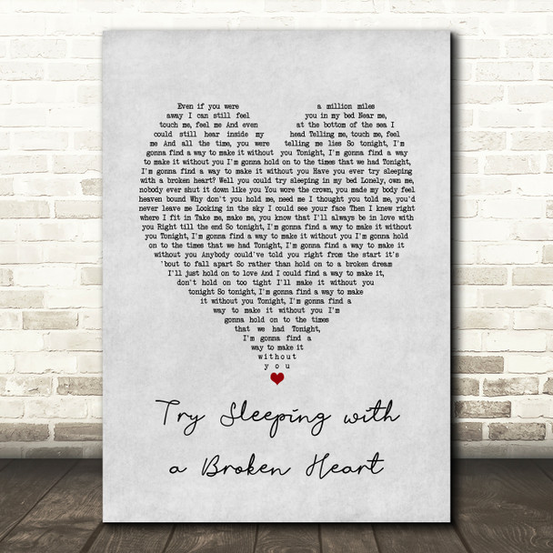 Alicia Keys Try Sleeping with a Broken Heart Grey Heart Song Lyric Art Print