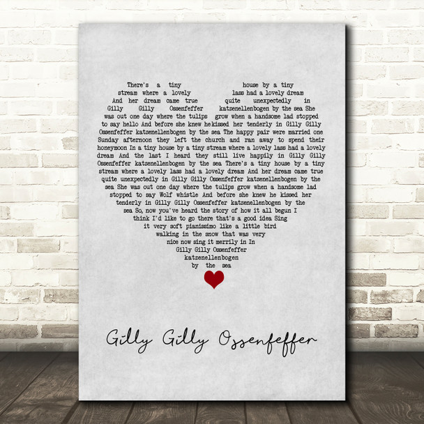 Max Bygraves Gilly Gilly Ossenfeffer Grey Heart Song Lyric Art Print