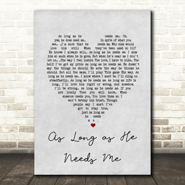 Jodie Prenger As Long as He Needs Me Grey Heart Song Lyric Art Print